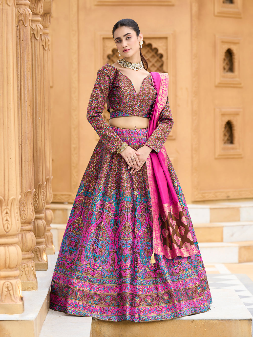 Women's Brown Kanjiwaram Lehengas