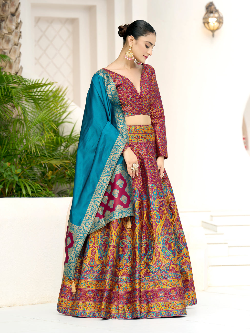 Women's Cherry Kanjiwaram Lehengas