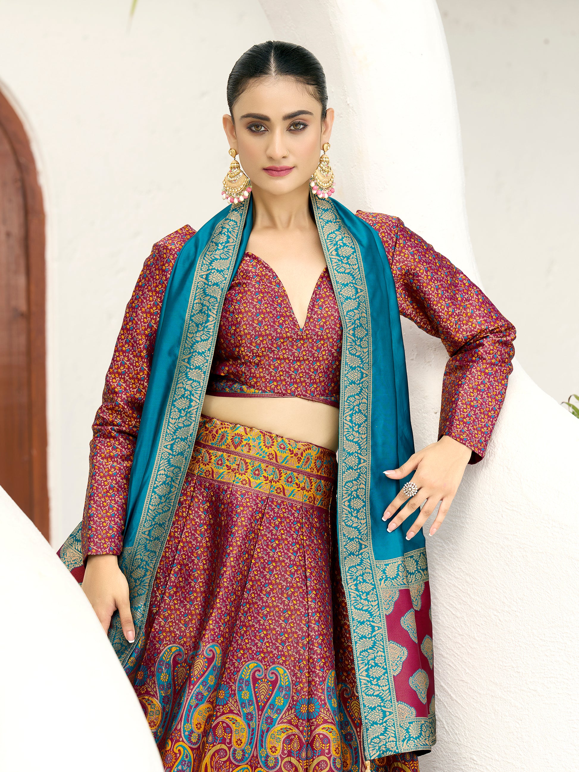 Women's Cherry Kanjiwaram Lehengas