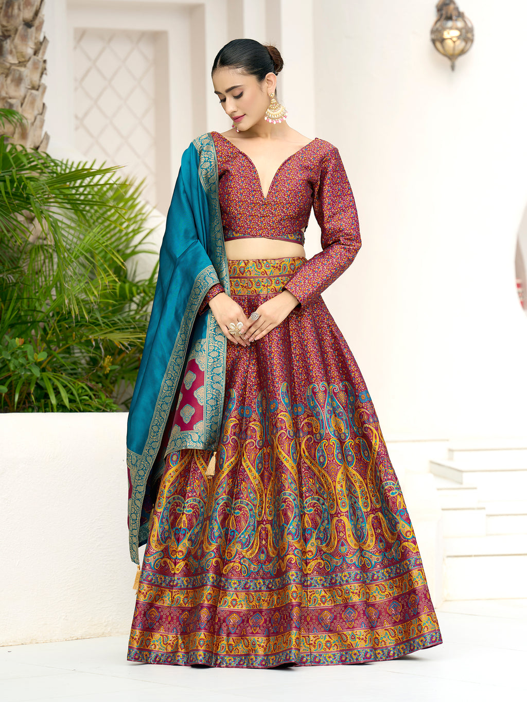 Women's Cherry Kanjiwaram Lehengas