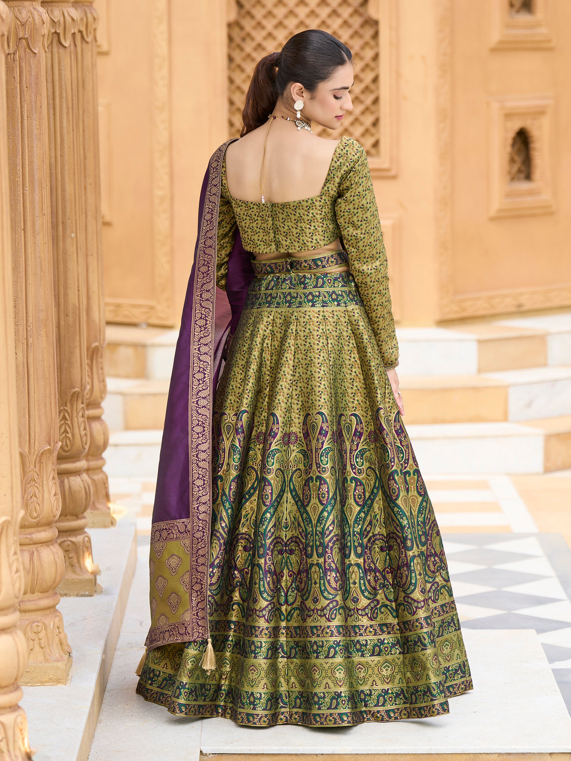 Women's Mehndi Kanjiwaram Lehengas