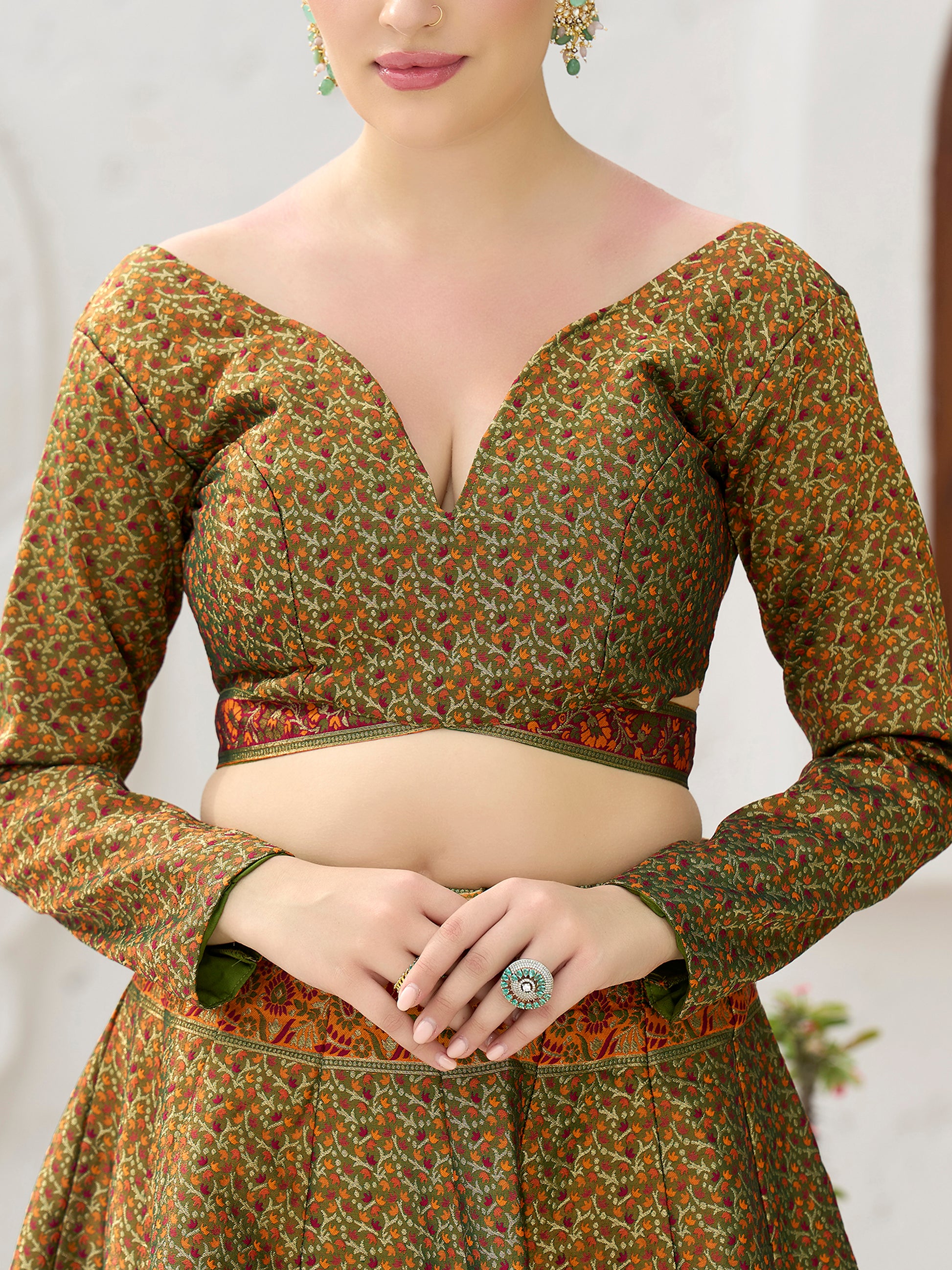 Women's Olive Kanjiwaram Lehengas