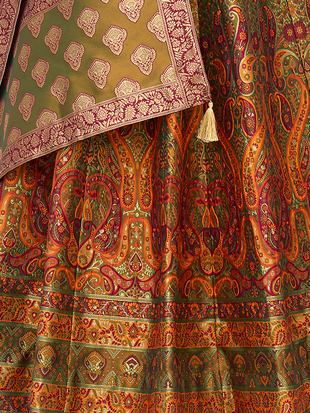 Women's Olive Kanjiwaram Lehengas