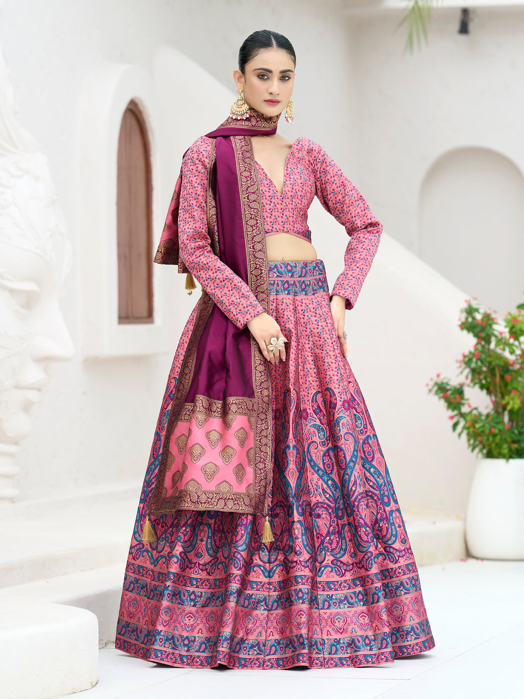 Women's Pink Kanjiwaram Lehengas