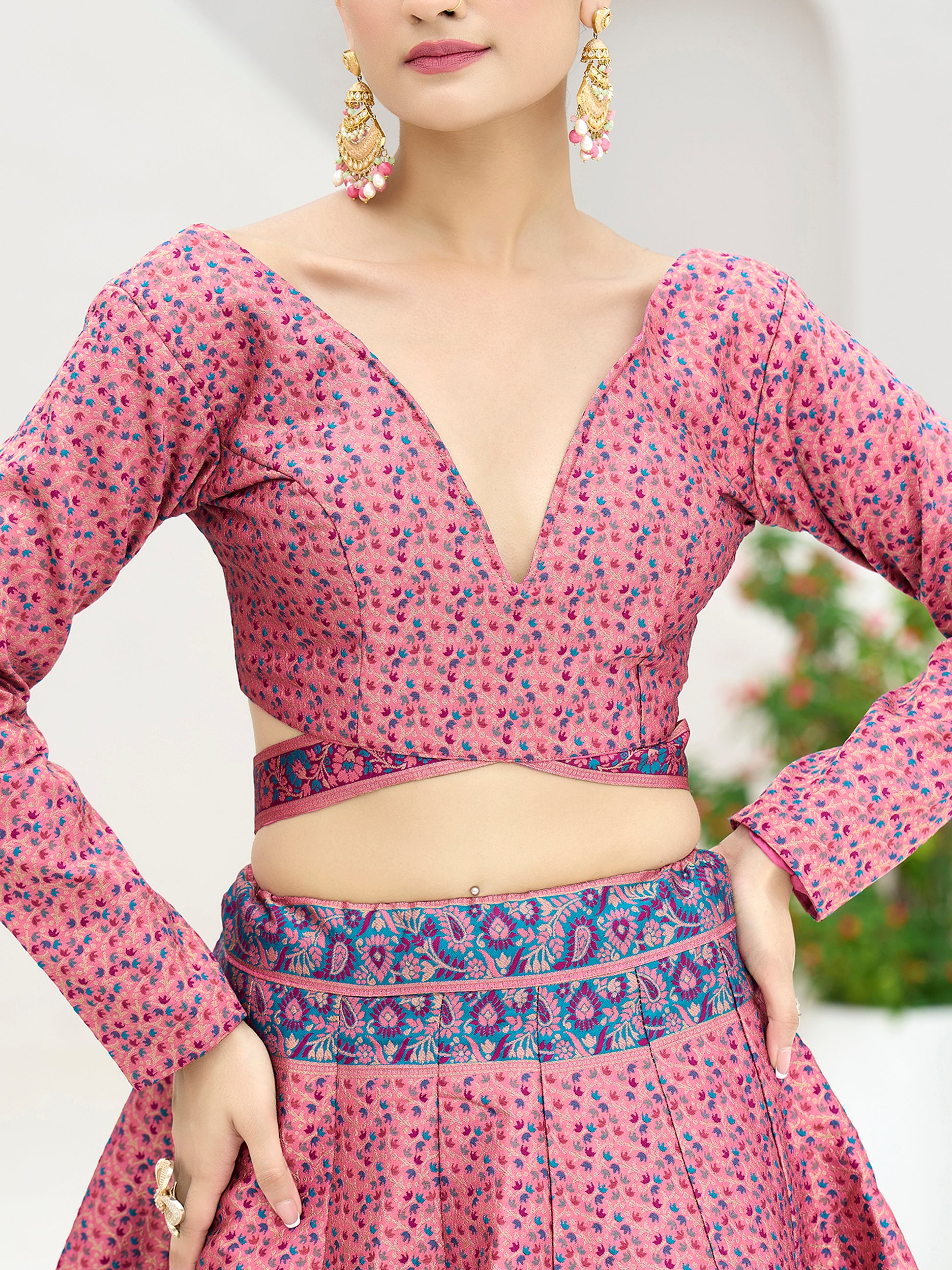 Women's Pink Kanjiwaram Lehengas