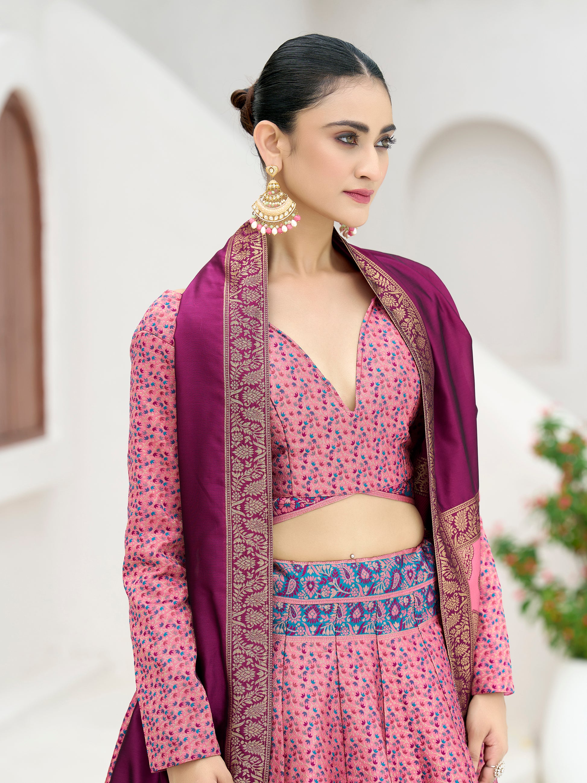 Women's Pink Kanjiwaram Lehengas