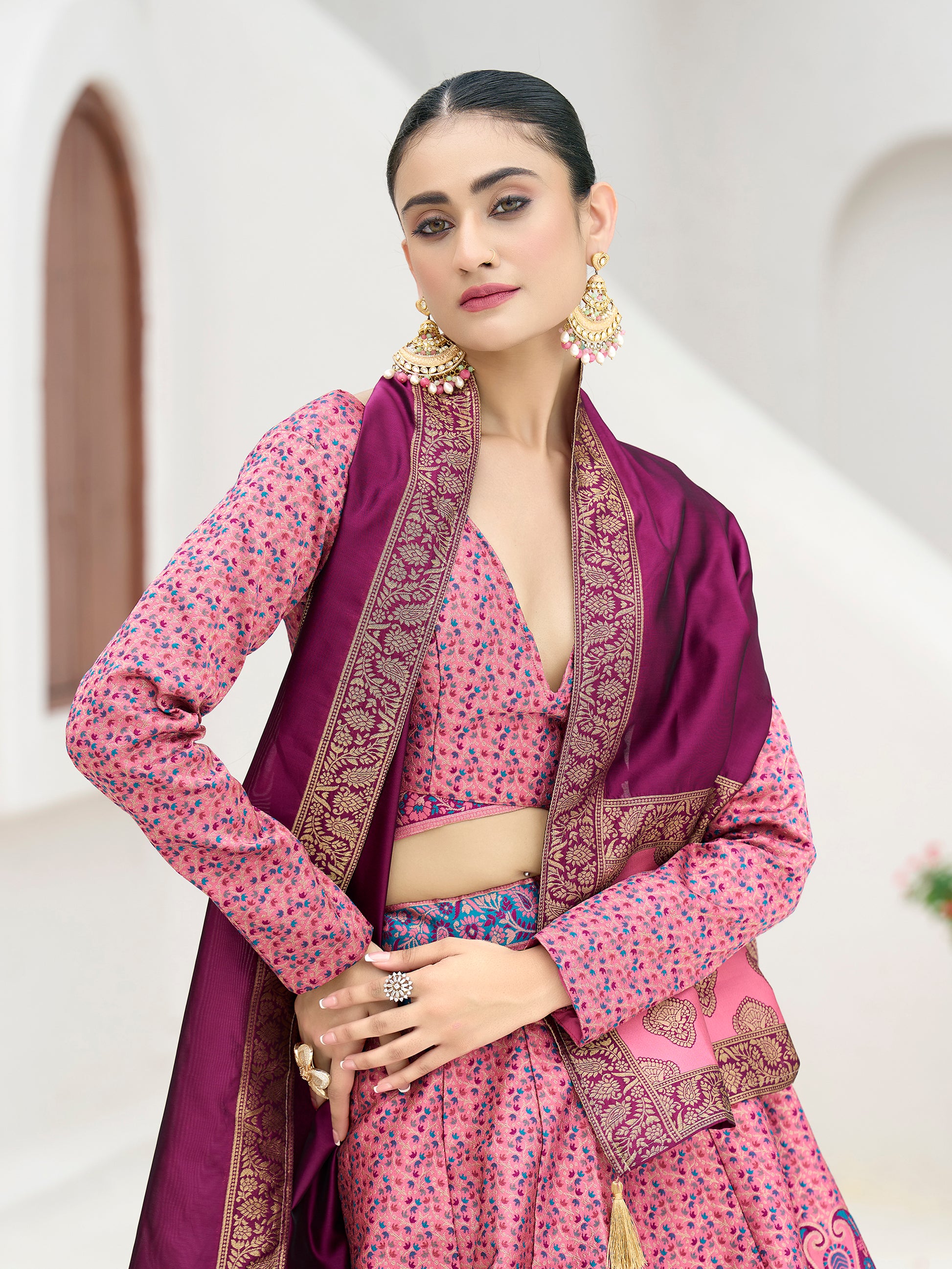 Women's Pink Kanjiwaram Lehengas