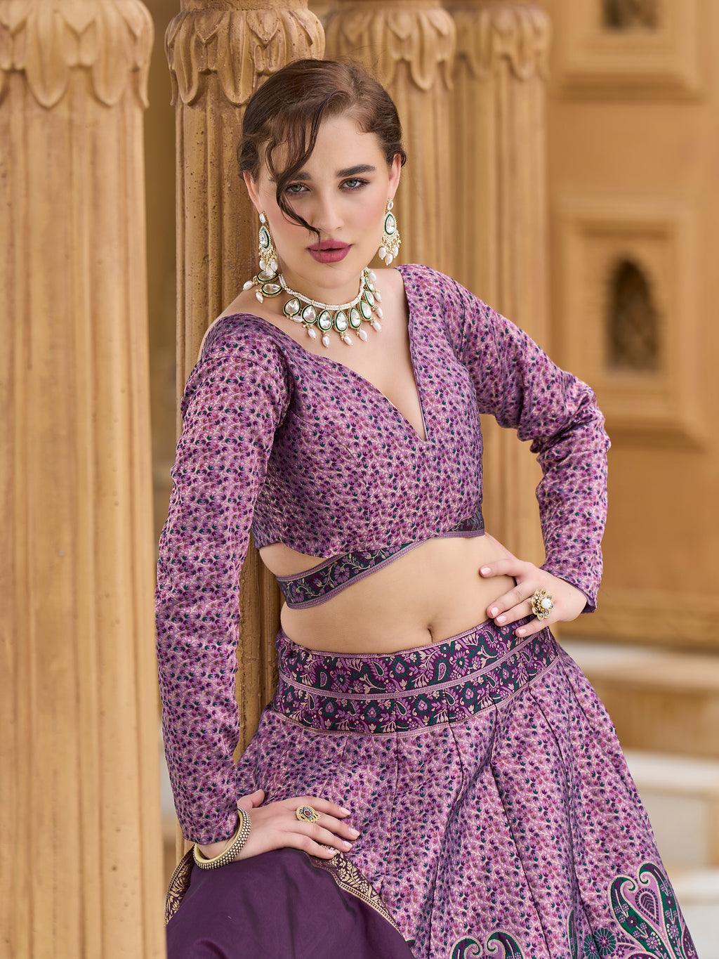 Women's Purple Kanjiwaram Lehengas