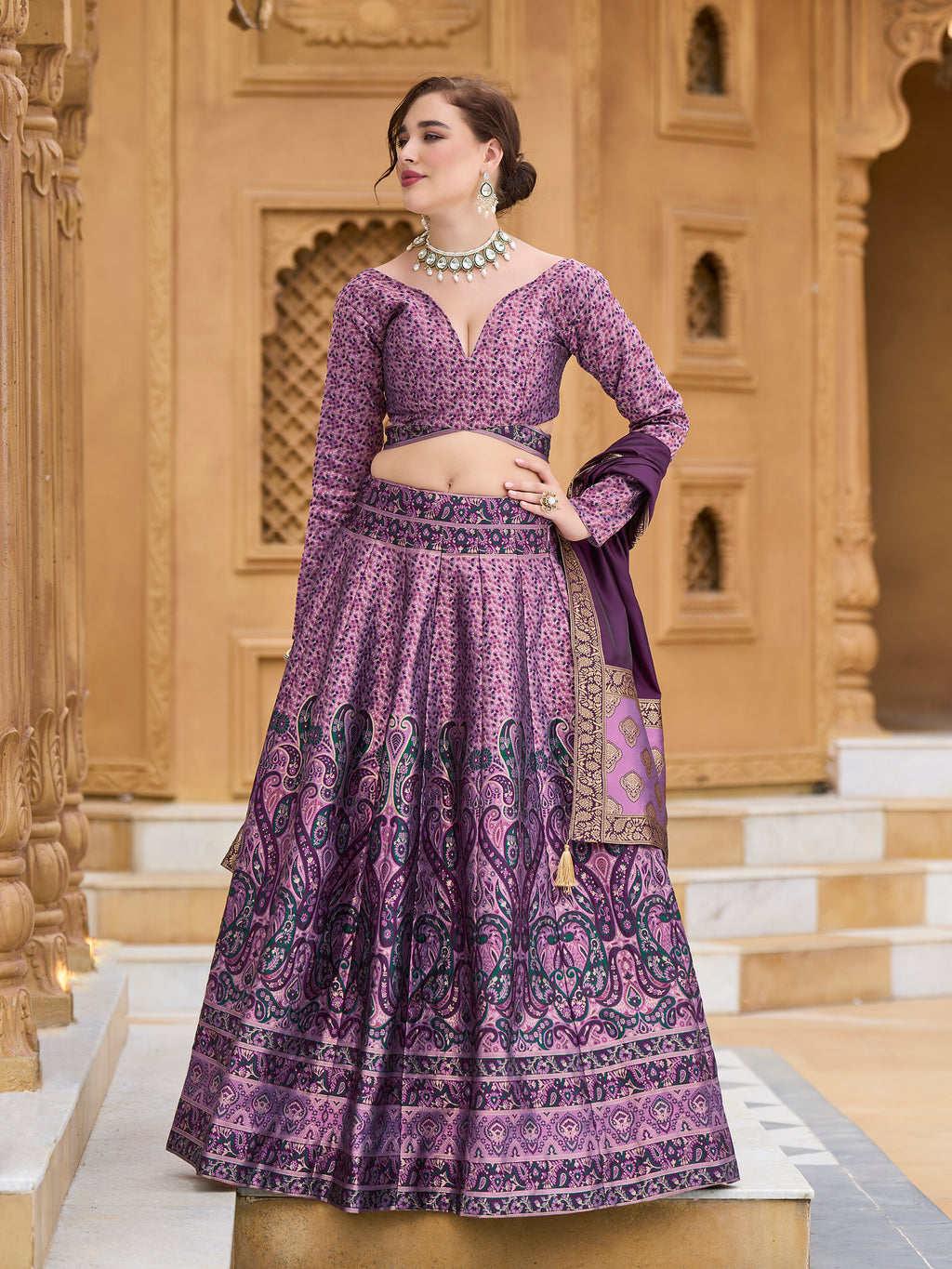 Women's Purple Kanjiwaram Lehengas