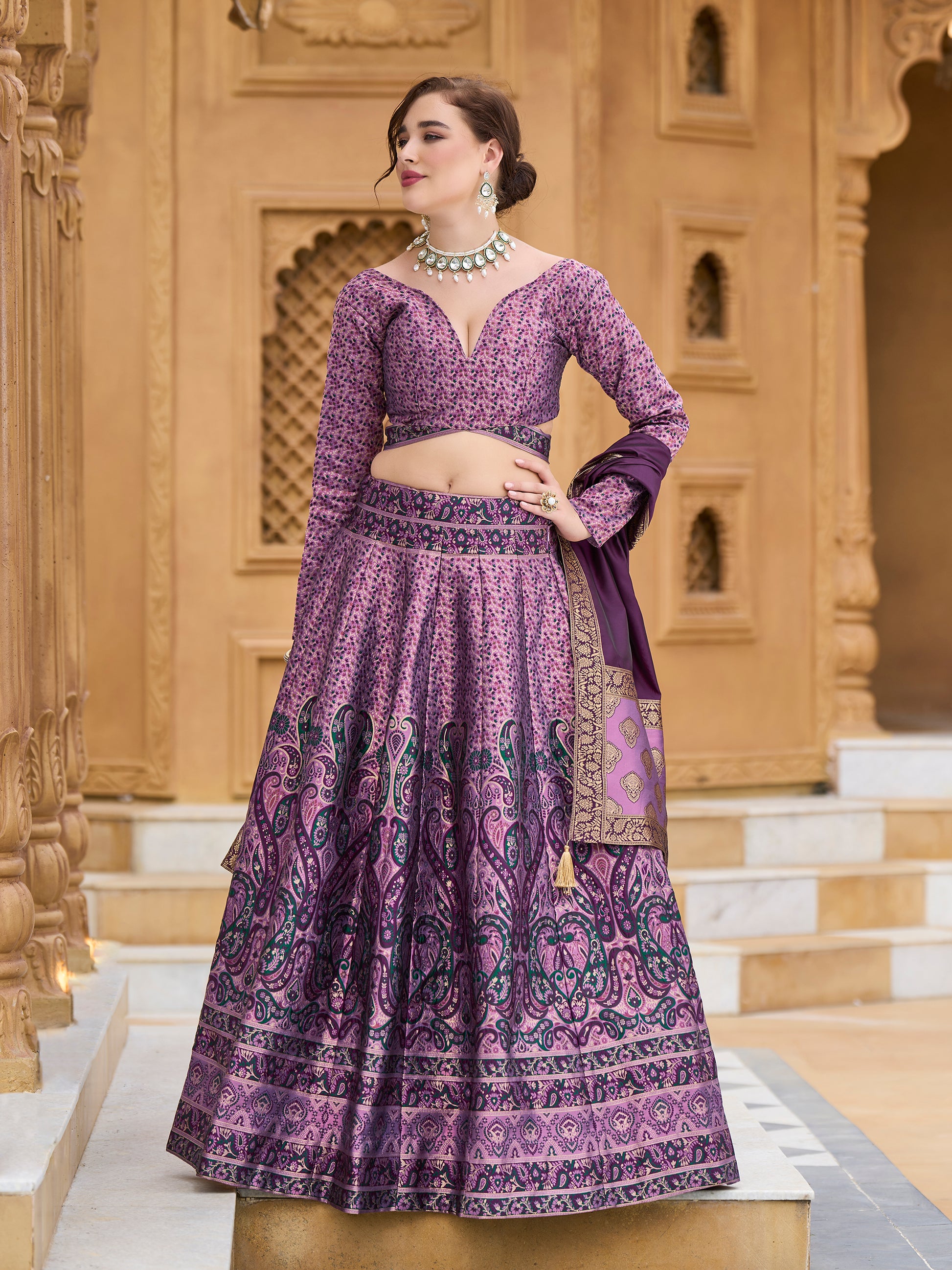 Women's Purple Kanjiwaram Lehengas