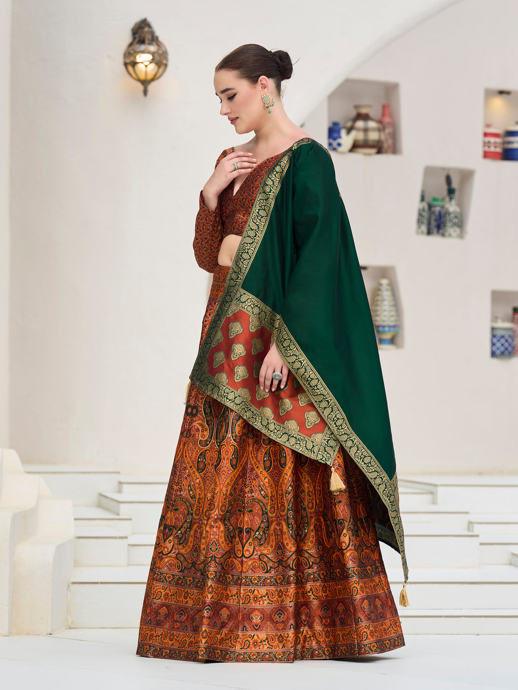 Women's Rust Kanjiwaram Lehengas