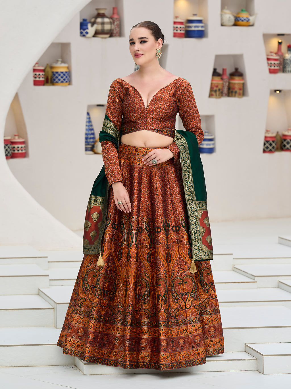 Women's Rust Kanjiwaram Lehengas