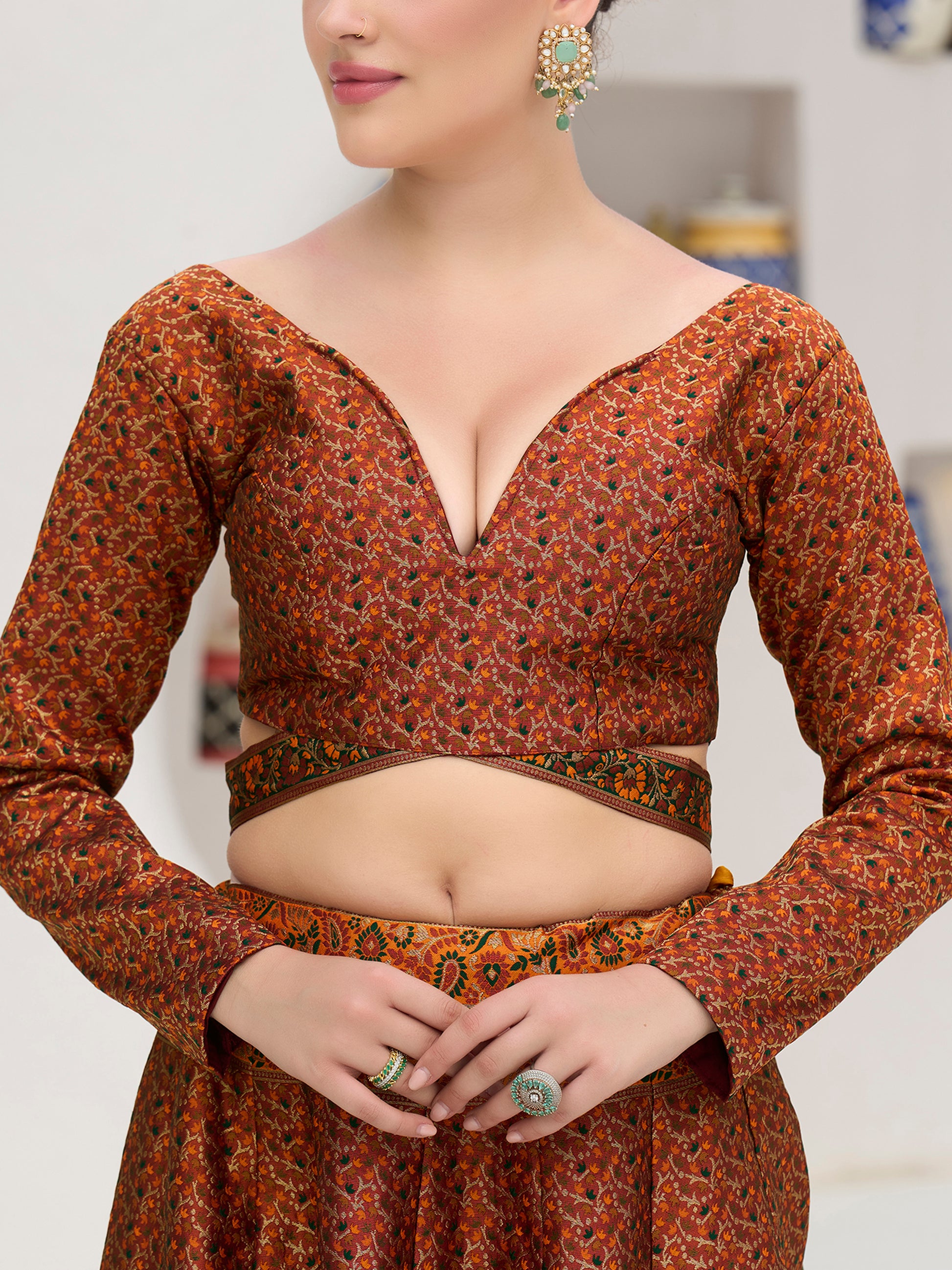 Women's Rust Kanjiwaram Lehengas