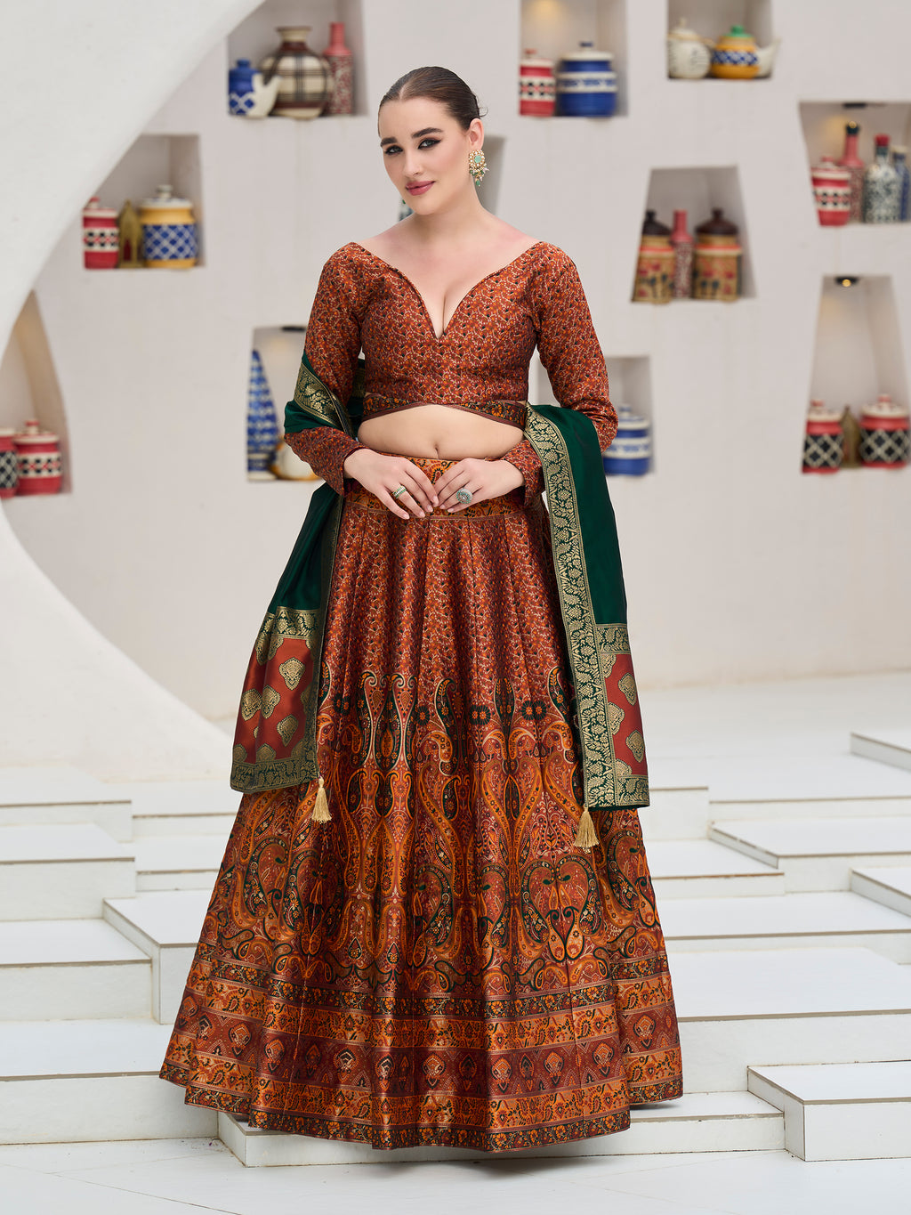 Women's Rust Kanjiwaram Lehengas