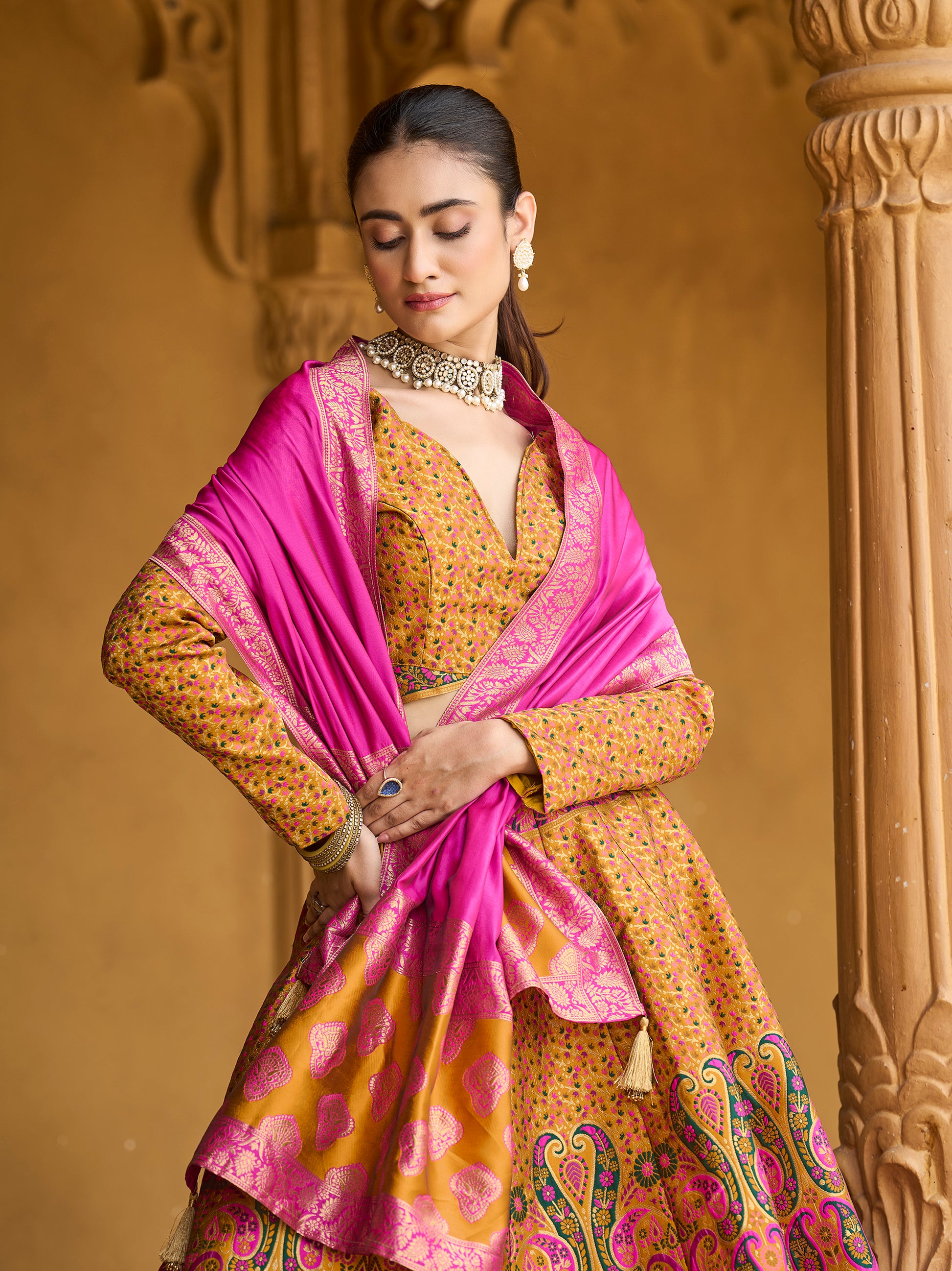 Women's Yellow Kanjiwaram Lehengas