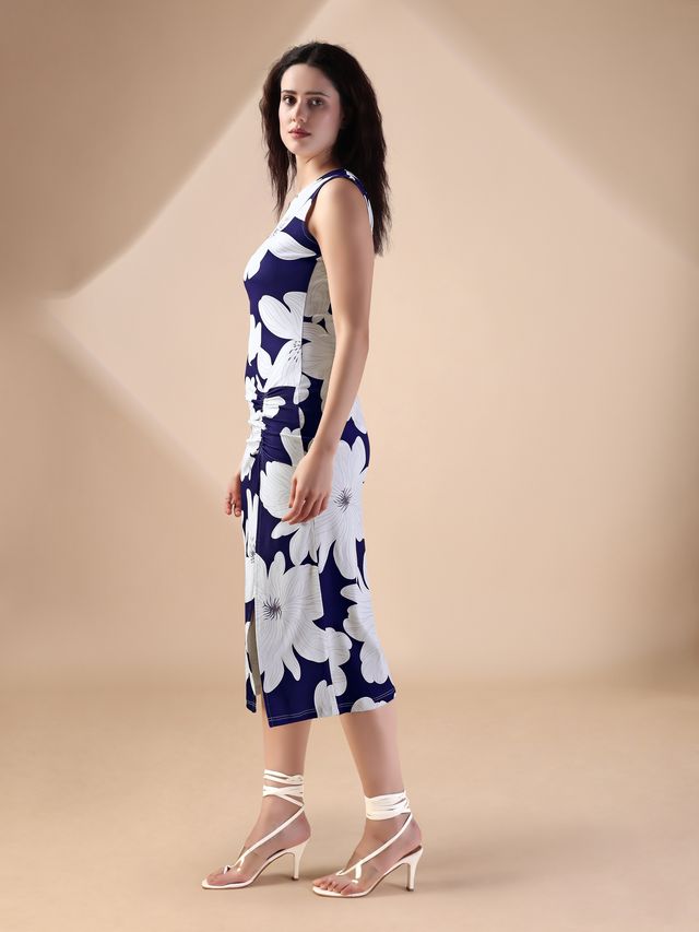 Sleeveless Midi Length Floral Printed Dress