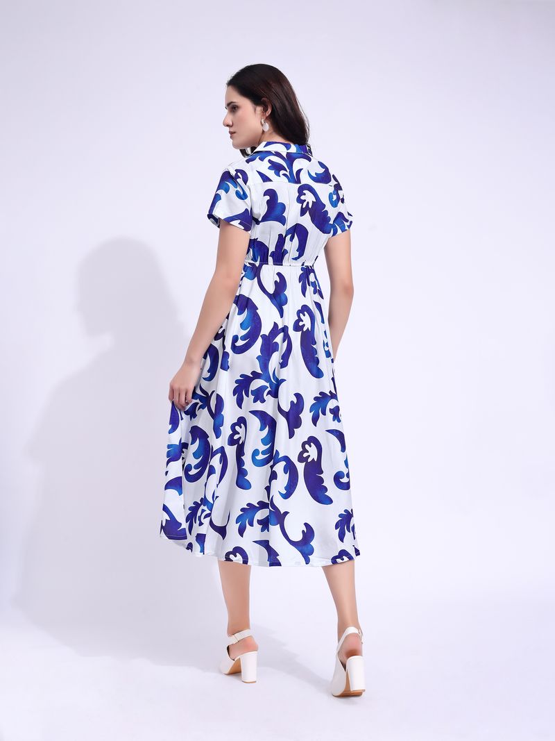 Women's White Fit & Flared Stylish Sleeve Dress