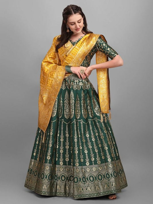 Women Kalidar Dark Green Lehenga Choli