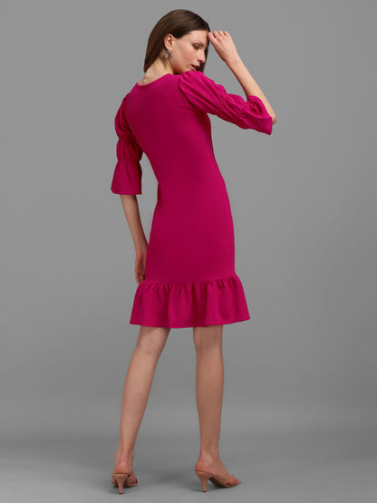 Pink Puff Sleeve Bodycon Dress