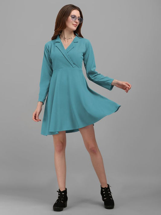 Women Turquoise Blue Fit And Flare dress