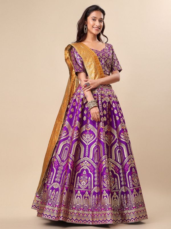 Women Wine Embellished Print Lehenga