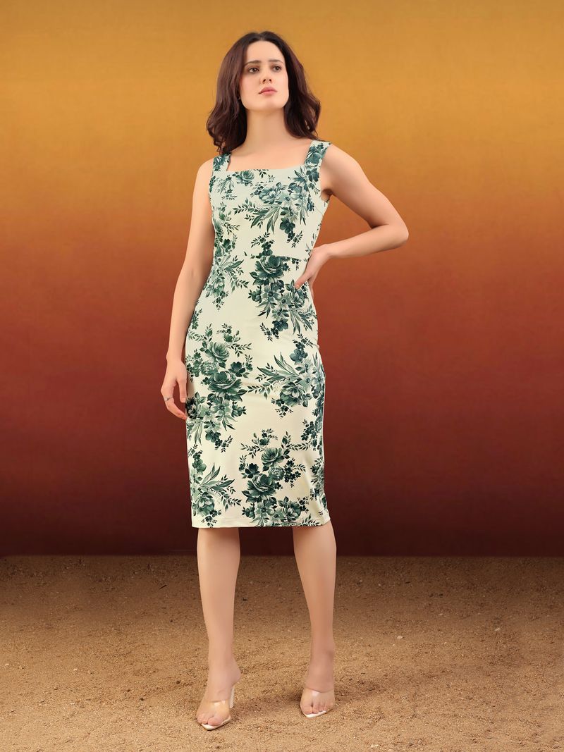Women's Green Bodycon Midi Sleeveless Dress