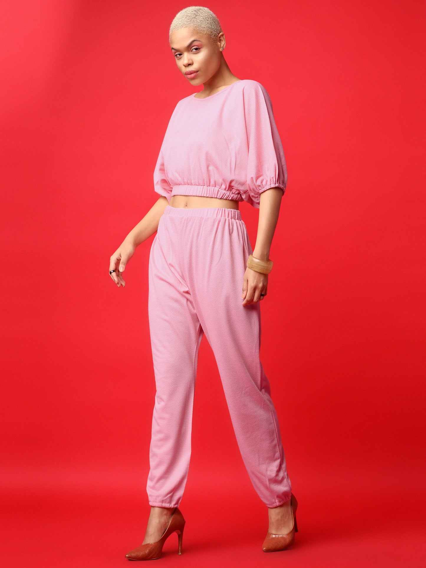 Women Light Pink Top & Joggers Co-ords