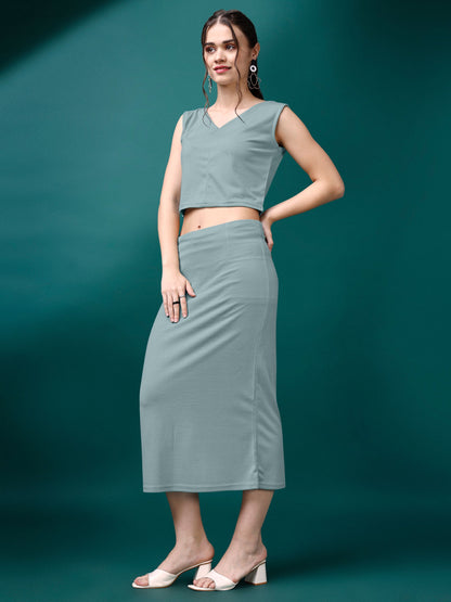 Women Grey V Neck Bodycon Co-ords