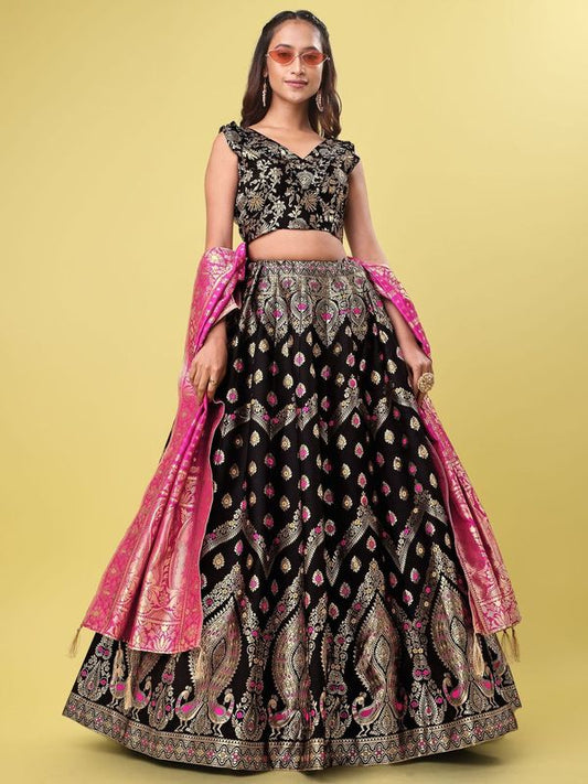 Women Black Printed Lehenga Choli