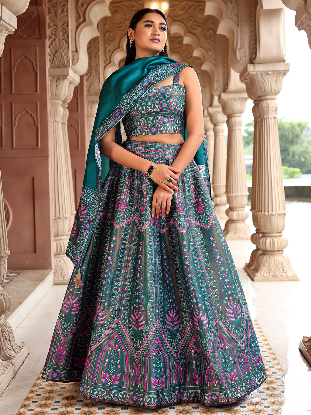 Kanjivaram Lehenga Choli Rama Woven Motifs