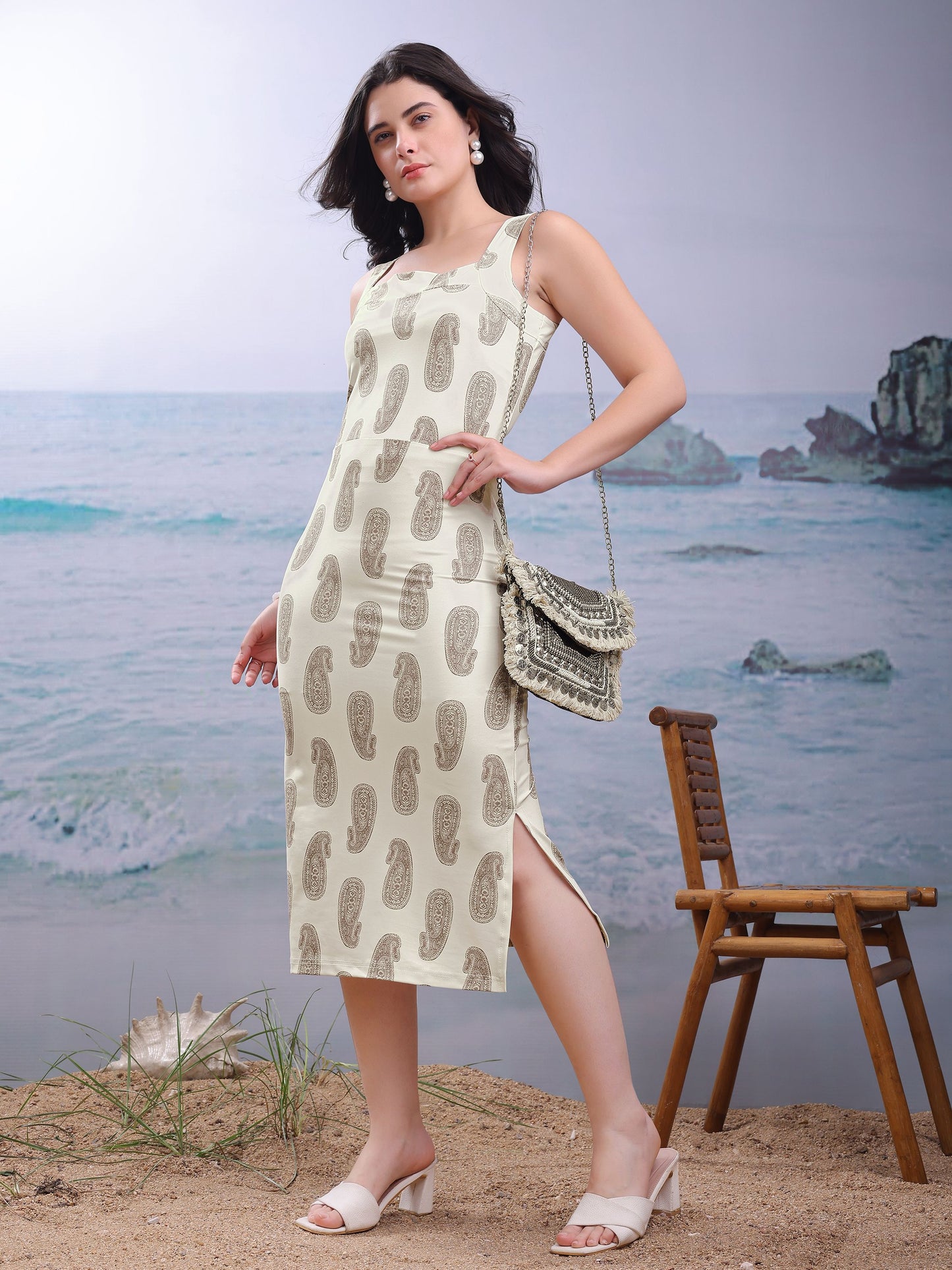 Women Off White party Knee Length Bodycon Dress