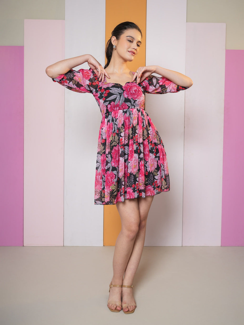 Women Red Woven Georgette Dress