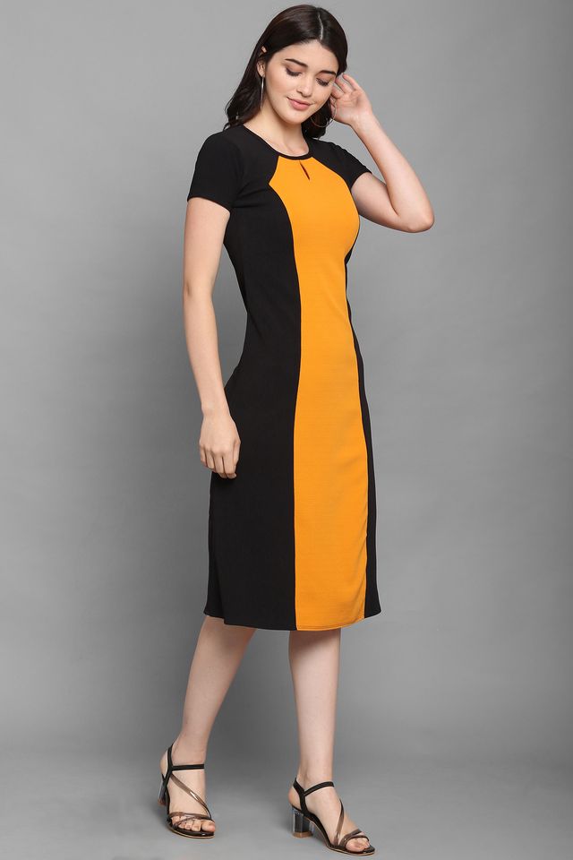 Women Yellow & Black A Line dress