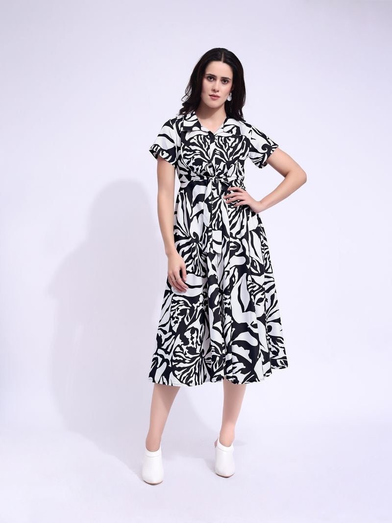 Women's Black Fit & Flared Stylish Sleeve Dress