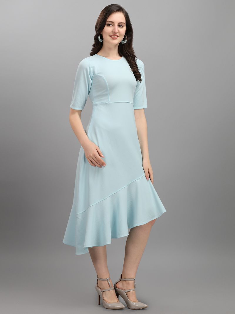 Women Sky Blue Fit and Flare dress