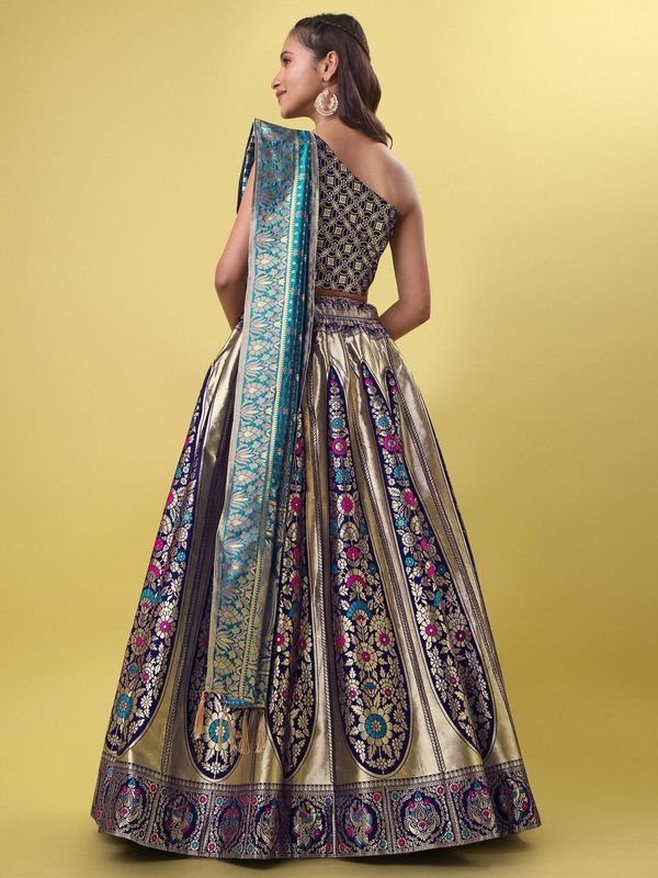 Women Blue Floral Print Lehenga