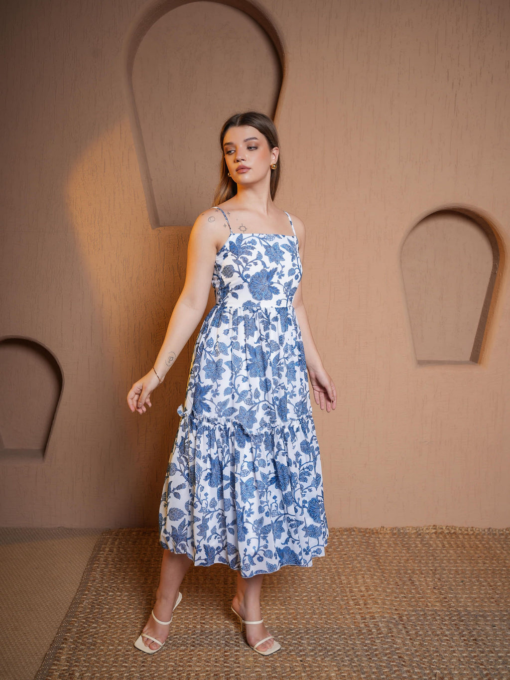 Women Blue Fit & Flare Below knee Georgette Dress