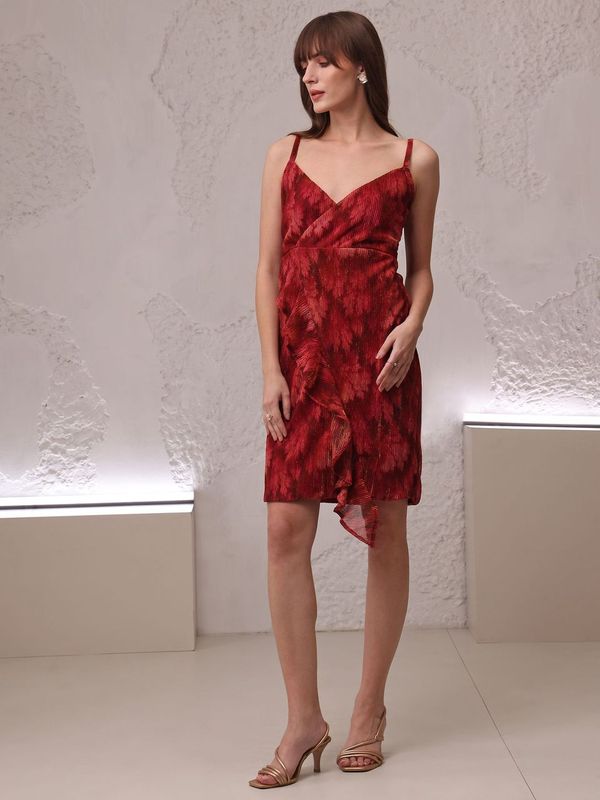 Women's Red Fit & Flare Off Shoulder Dress