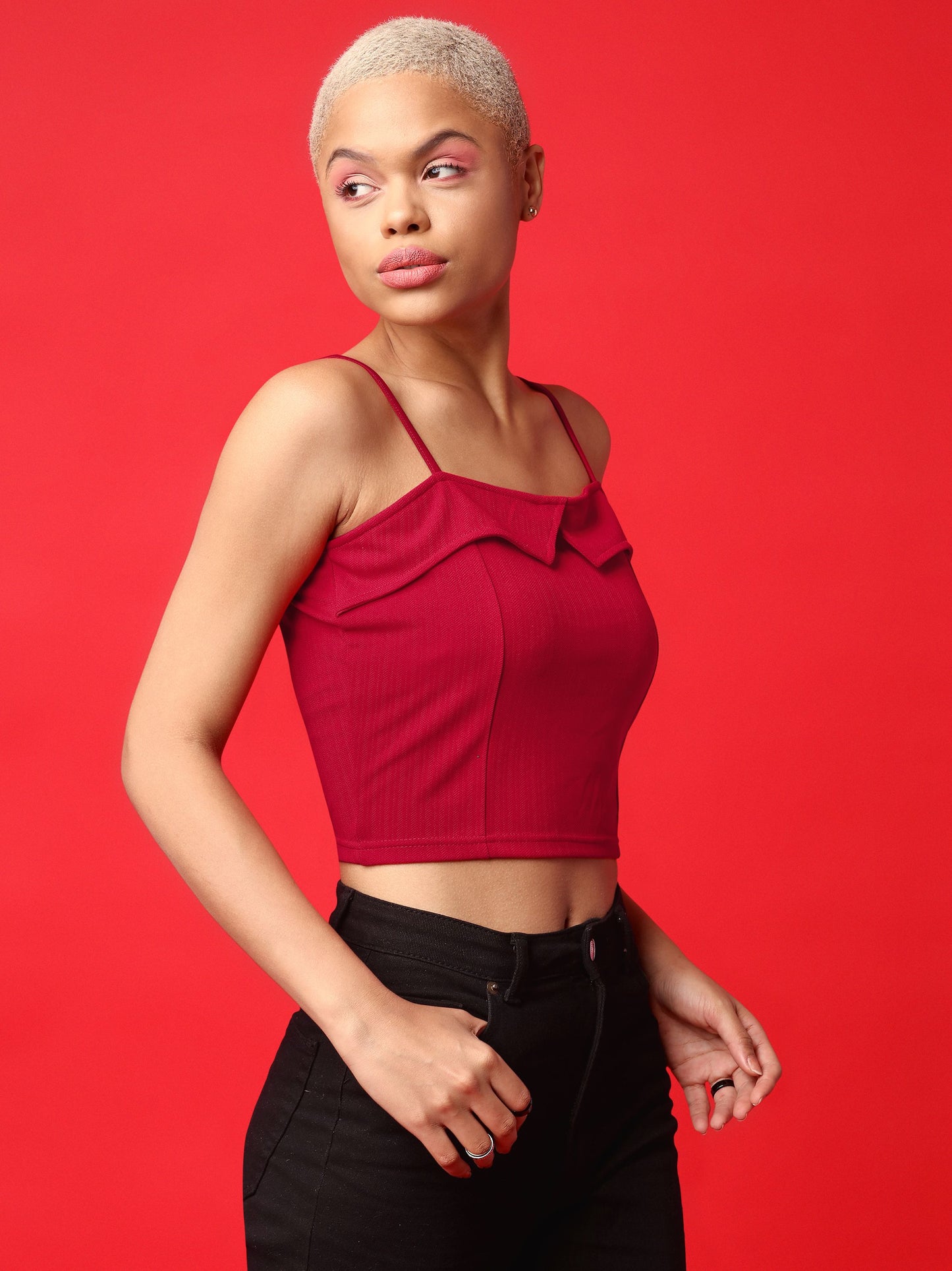 Red Sweetheart Neck Scrappy Top