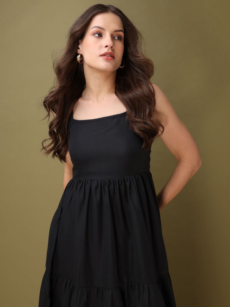 Midi Length Sleeveless Solid Dress