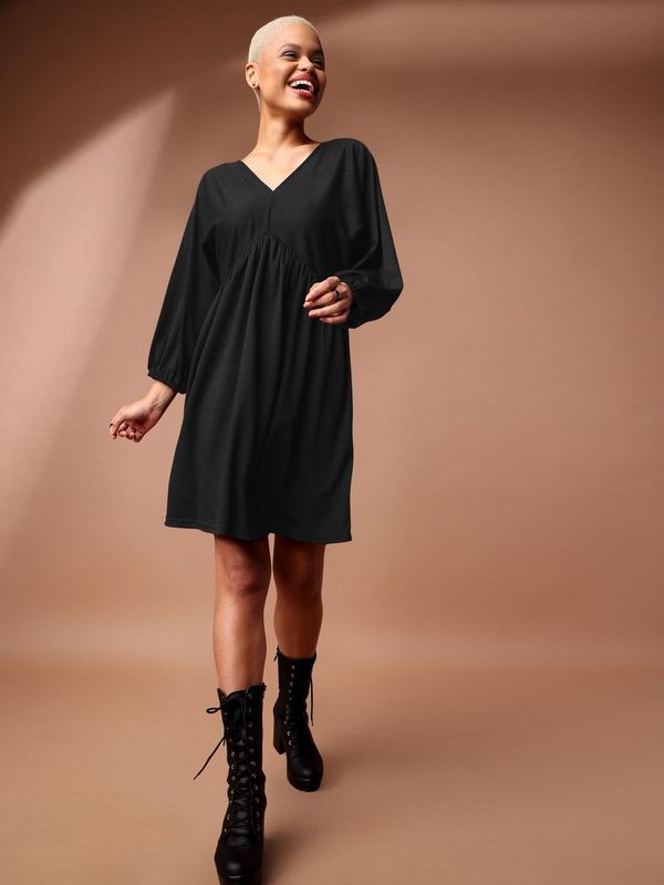 Black Puff Sleeve Bodycon Dress