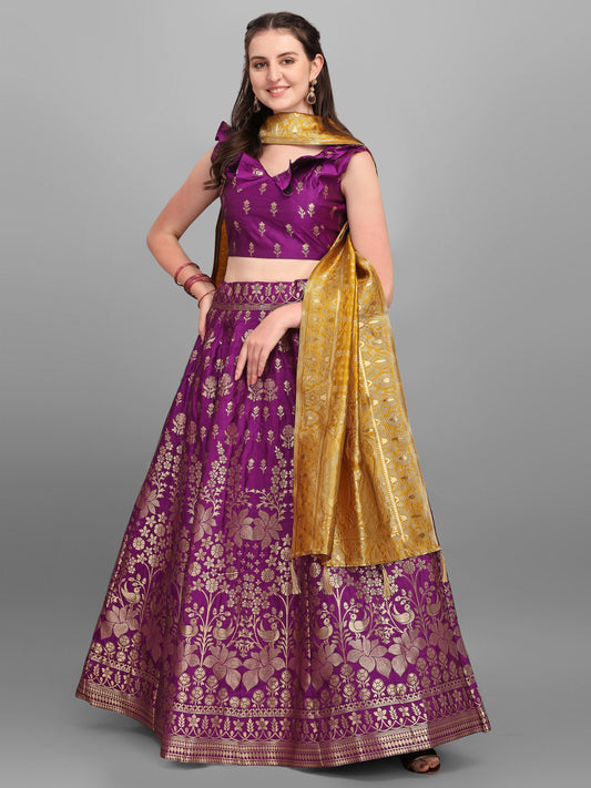 Women Wine Printed Lehenga