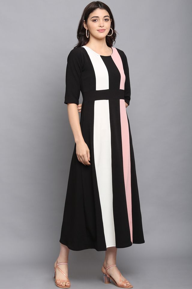 Women Pink & Black Fit & Flare dress