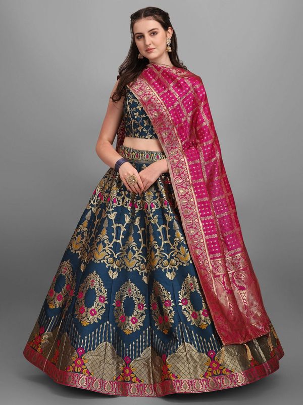 Rama Flared Lehenga Choli with Dupatta
