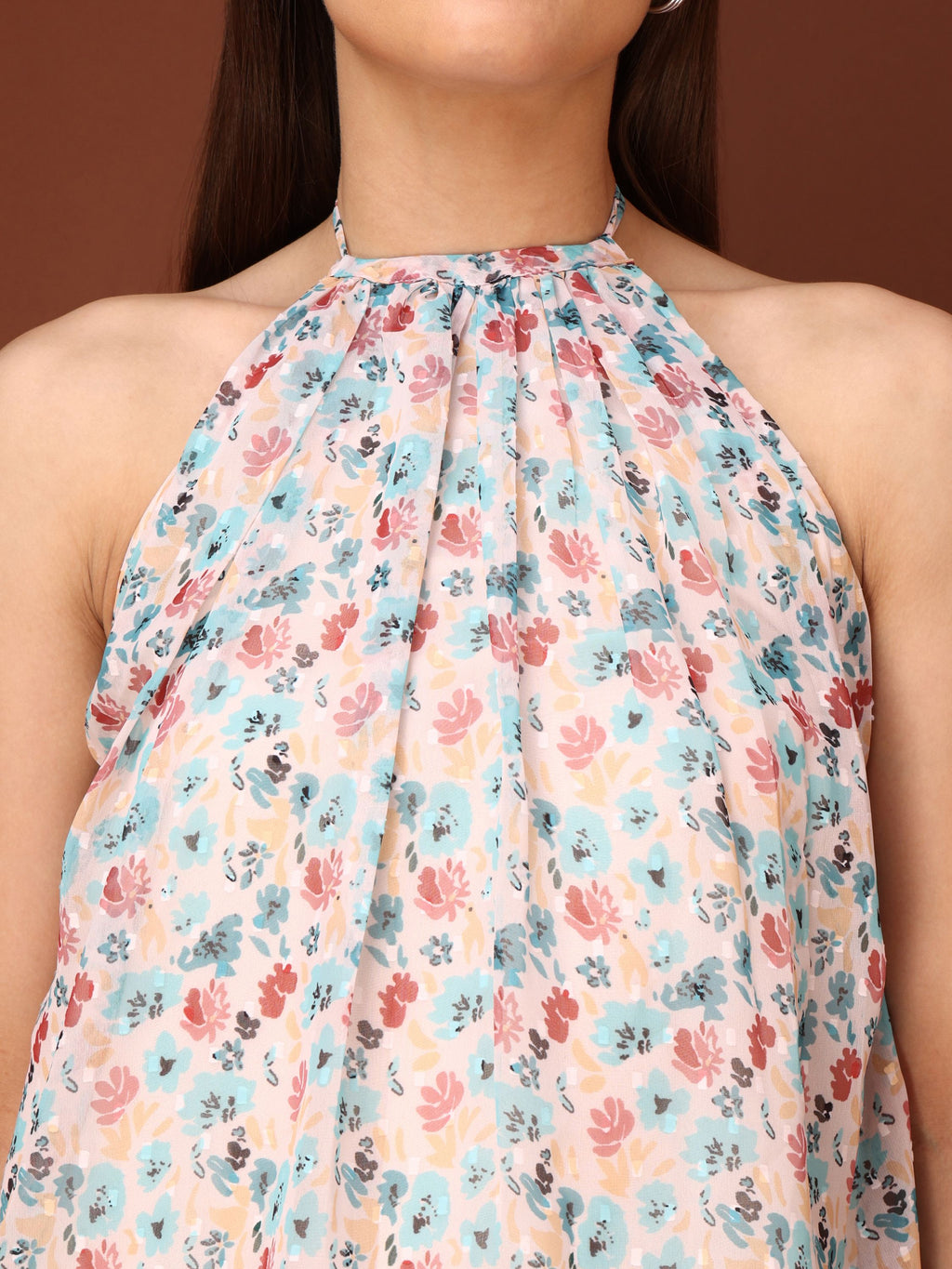 Women Hlater Neck Sleeveless Multi Dress