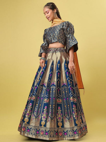 Traditional Rama Jacquard Lehenga Choli