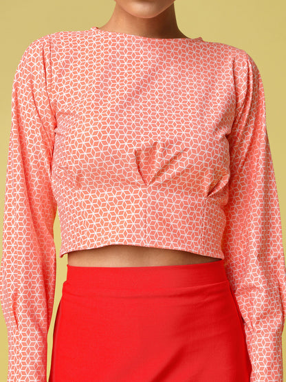 Peach Boat Neck Crop Top For Women