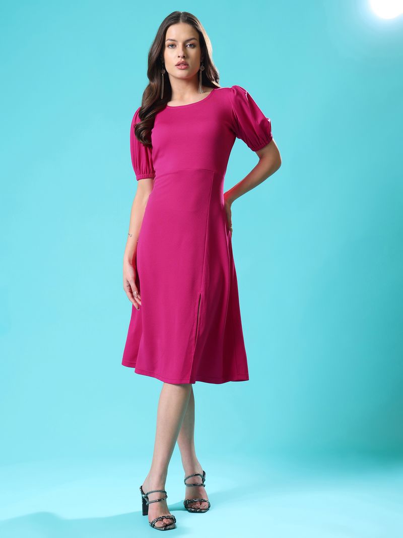 Women's pink  Fit & Flared Above Knee Cap Sleeve Dress