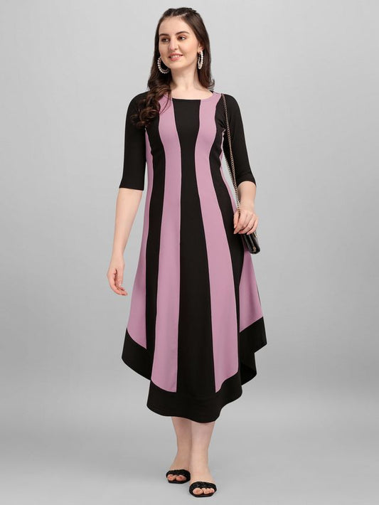 Women Light Violet & Black Fit & Flare dress
