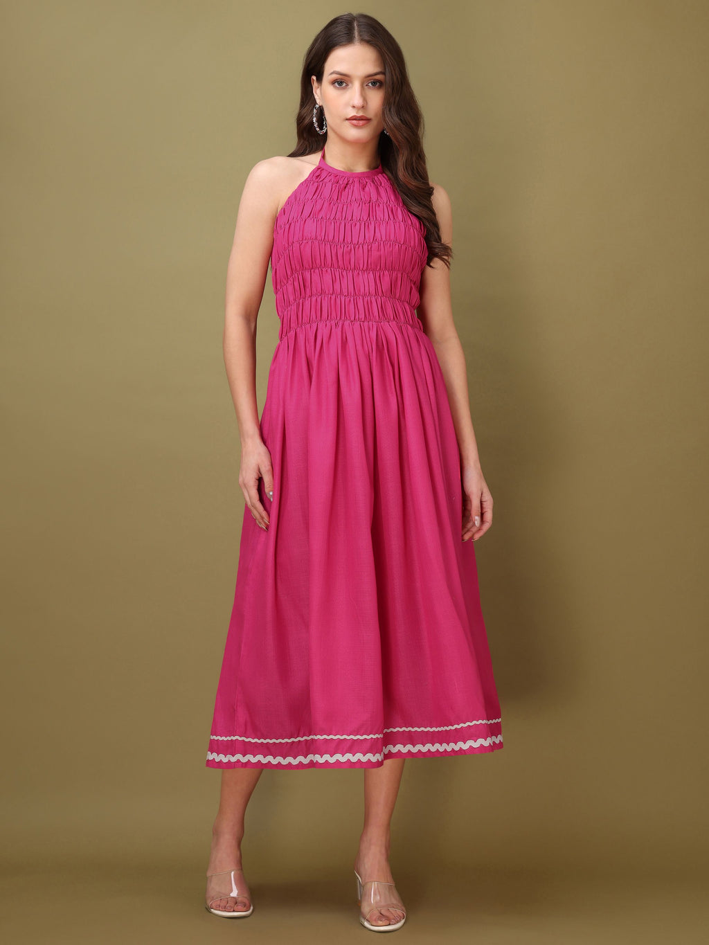 Women Fit & Flare Ruched Pink Dress